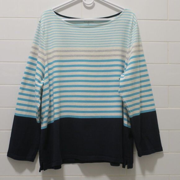 TALBOTS womens top 3x cotton long sleeve striped blue white spring stretch boat - Picture 1 of 9